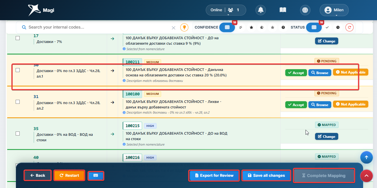 Floating bottom action bar expanded on the real map codes page