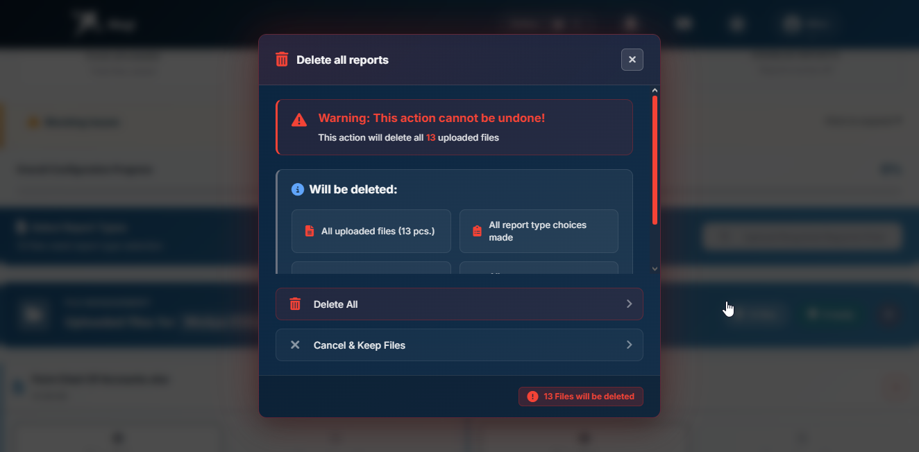 Delete all files confirmation window