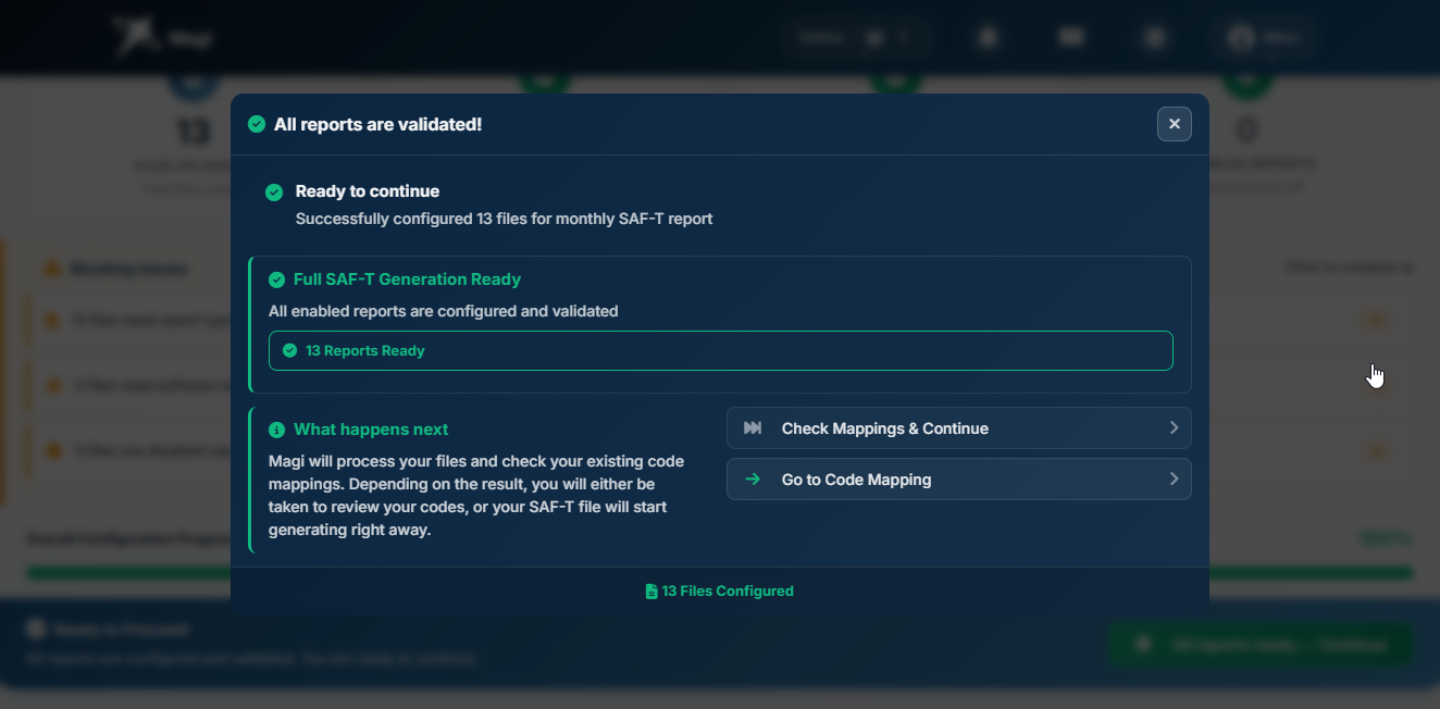 Processing window in Complete state - green banner, both action buttons active